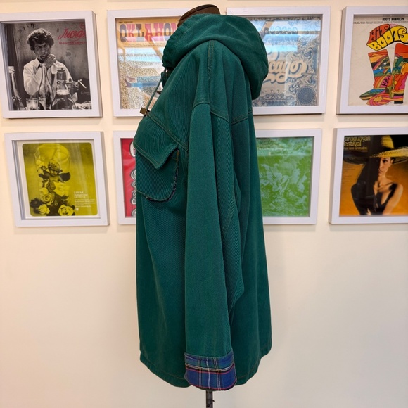 Vintage Green Hooded Toggle Jacket Plaid Lining - Picture 5 of 13